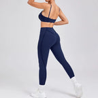 Nahtlose Yoga-Sets Sport-Fitness Hochbund-Hüfthebe-Formhose Rückenfreier BH-Anzug Workout-Gym-Leggings-Sets für Damen