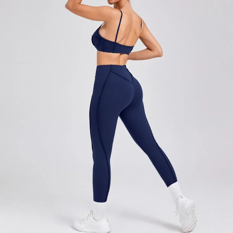 Nahtlose Yoga-Sets Sport-Fitness Hochbund-Hüfthebe-Formhose Rückenfreier BH-Anzug Workout-Gym-Leggings-Sets für Damen