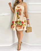 Geblümtes Neckholder-Kleid Boho-Rückenfreies Neckholder-Kleid für Frühling Sommer Damenbekleidung