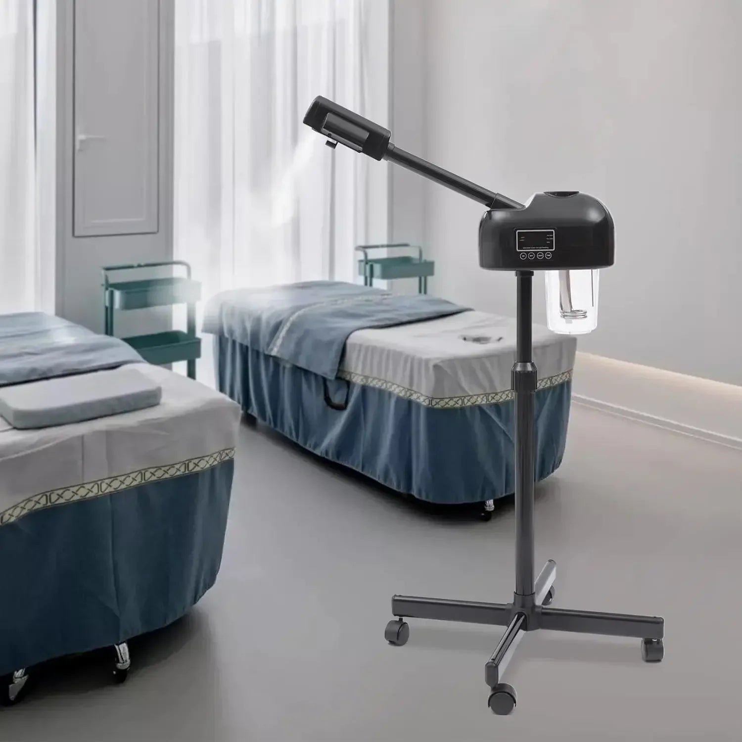 Tragbarer ästhetischer, höhenverstellbarer Gesichtsbedampfer mit LCD-Bildschirm und Rollen, geeignet für Schönheitssalons und zu Hause