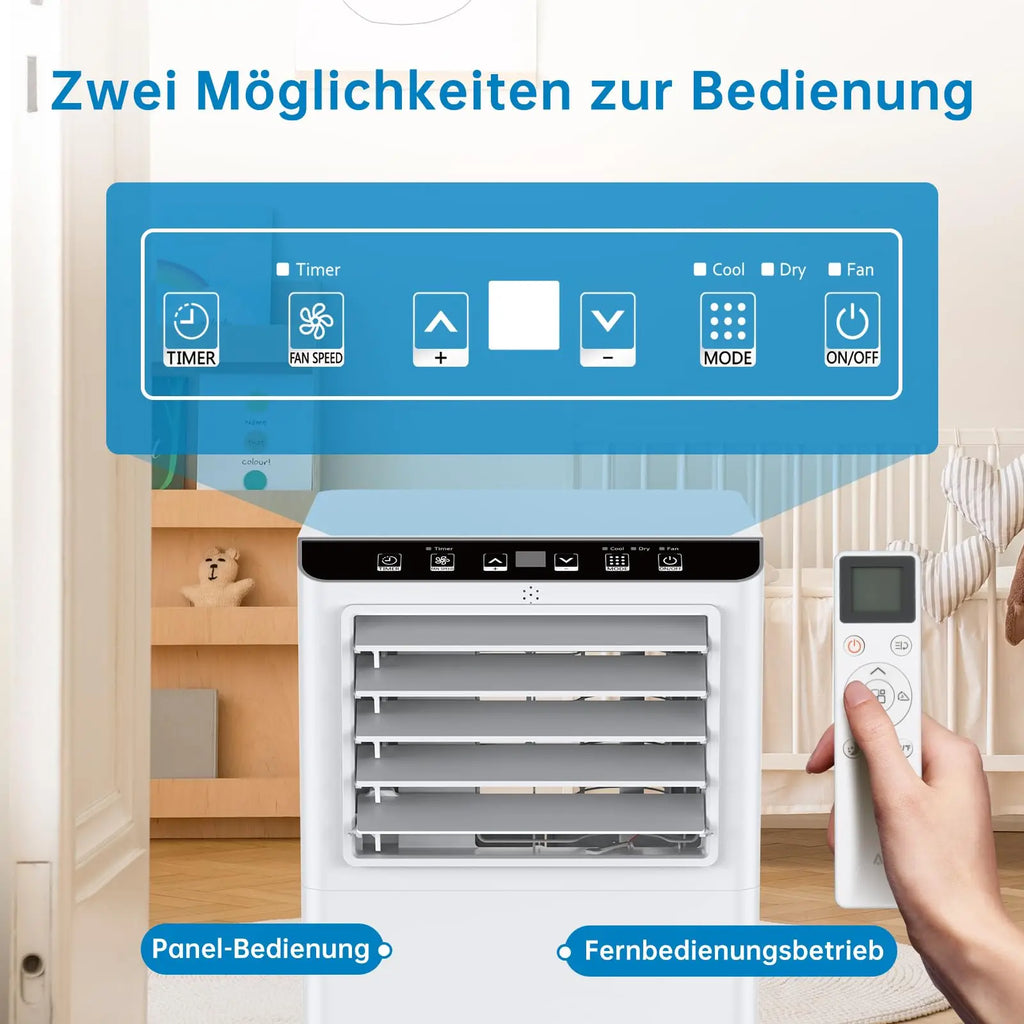 7000 BTU mobile Klimaanlage, 3-in-1 Kühlentfeuchter & Ventilator, 2 Geschwindigkeiten, keine externe Einheit, leise für Räume bis 30 m²