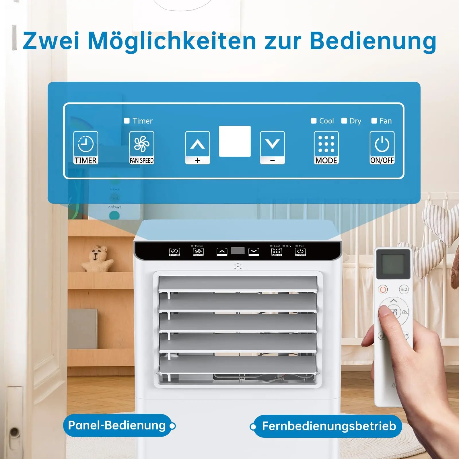 7000 BTU mobile Klimaanlage, 3-in-1 Kühlentfeuchter & Ventilator, 2 Geschwindigkeiten, keine externe Einheit, leise für Räume bis 30 m²