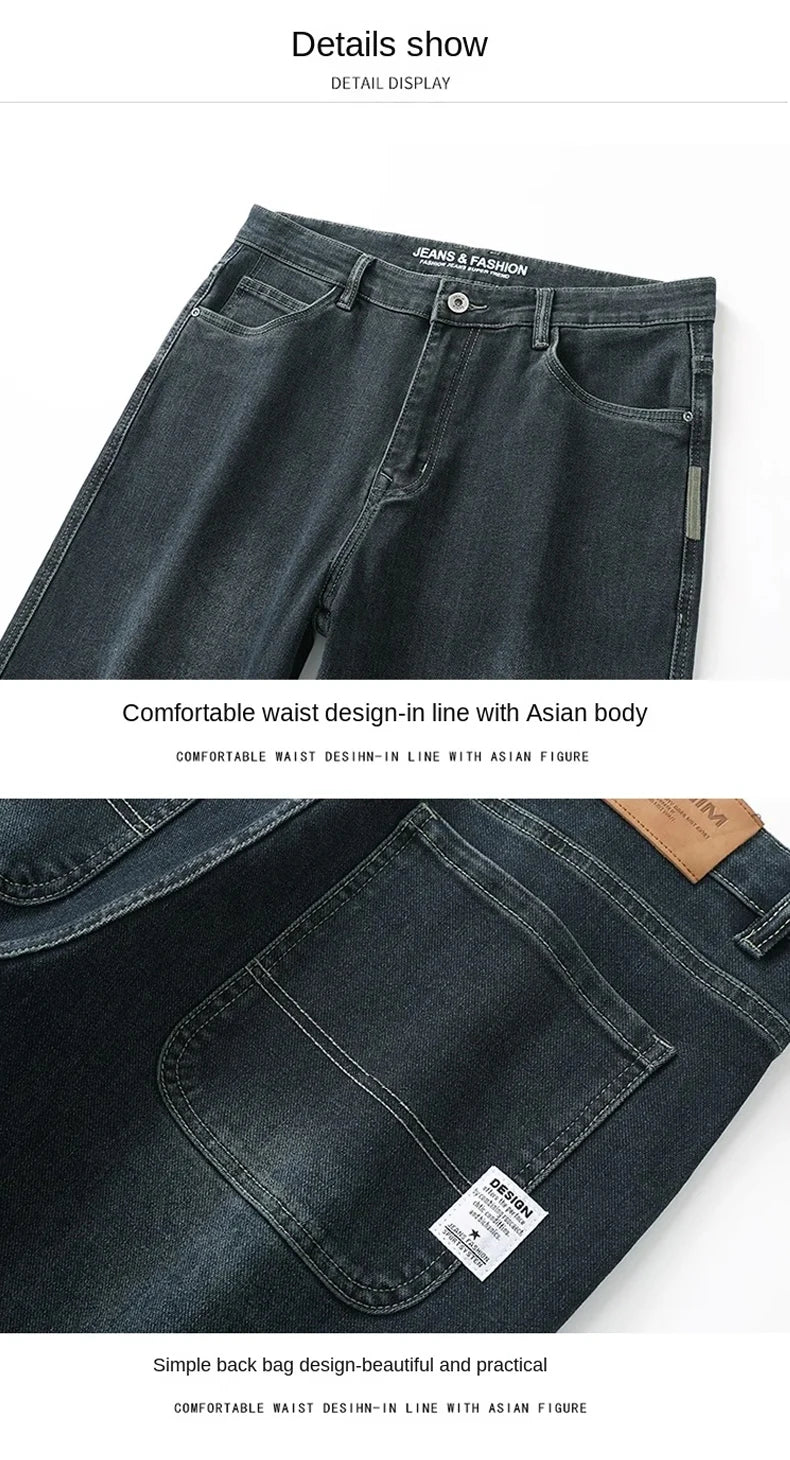 Herren Baggy Jeans Frühling und Herbst Lässige Gerade Stretch Vielseitige Weite Business Denim Hose Bequeme Loose Hose