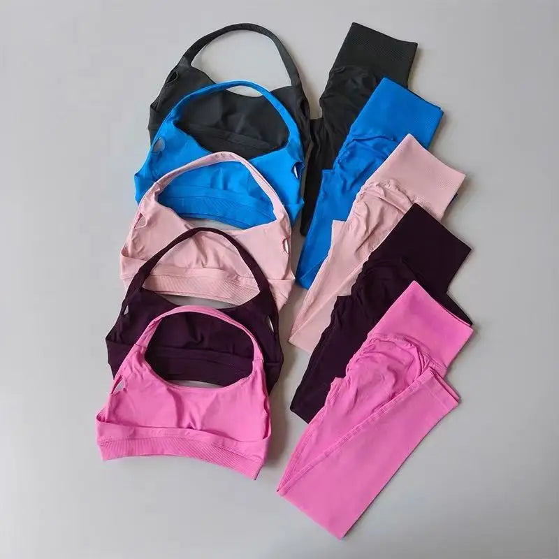 Nahtloses Yoga-Set für Damen, Beauty-Rücken-Sport-BH, Unterwäsche, Pfirsich-Po-Fitness, hohe Taille, Leggings, Gymnastik-Yoga-Set, Pilates-Set