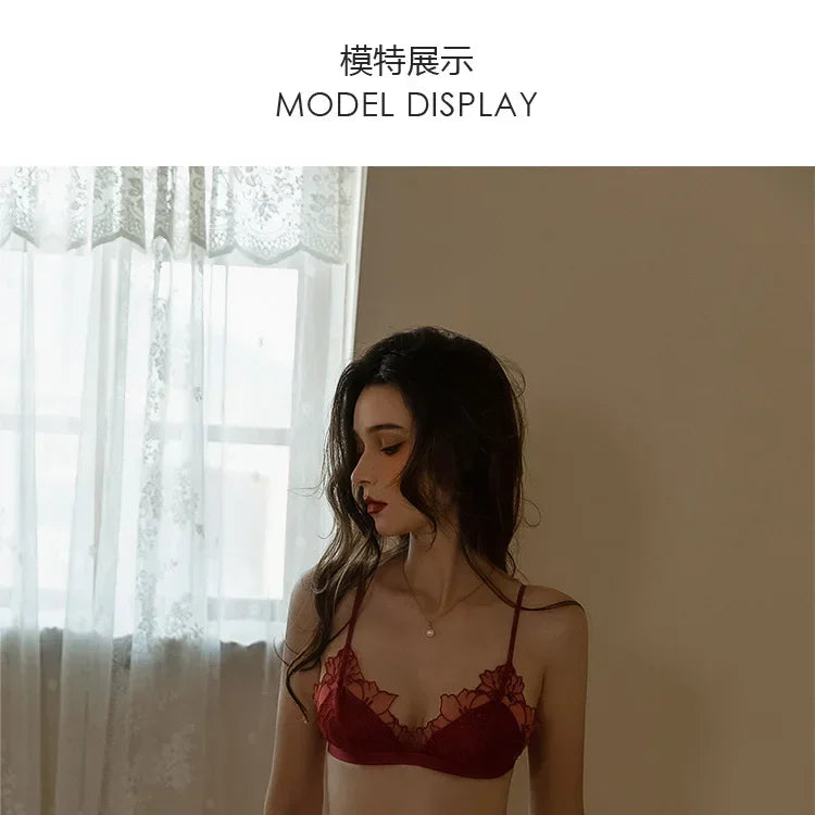 BANERDANNI Pure Desire Victoria Französische Spitzenbestickte Dessous Frauen dünne Cups Triangel-BH Set Bequem ohne Bügel