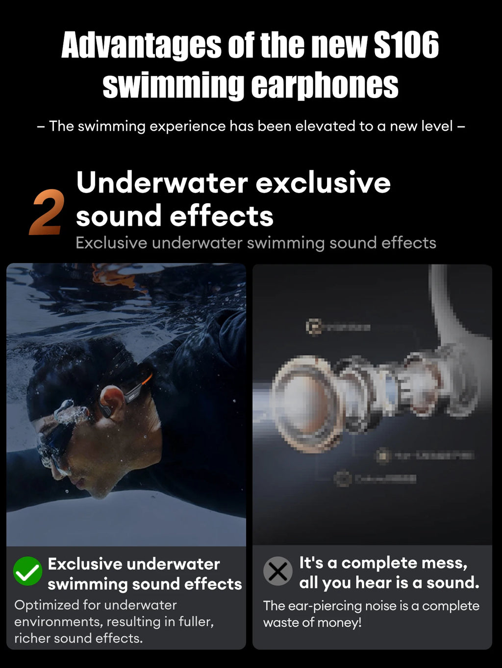 Lenovo S106 True Bone Conduction Headset Bluetooth 6.0 IPX8 Wasserdichte Kopfhörer 32GB MP3 HIFI Ohrhörer mit Mikrofon zum Schwimmen