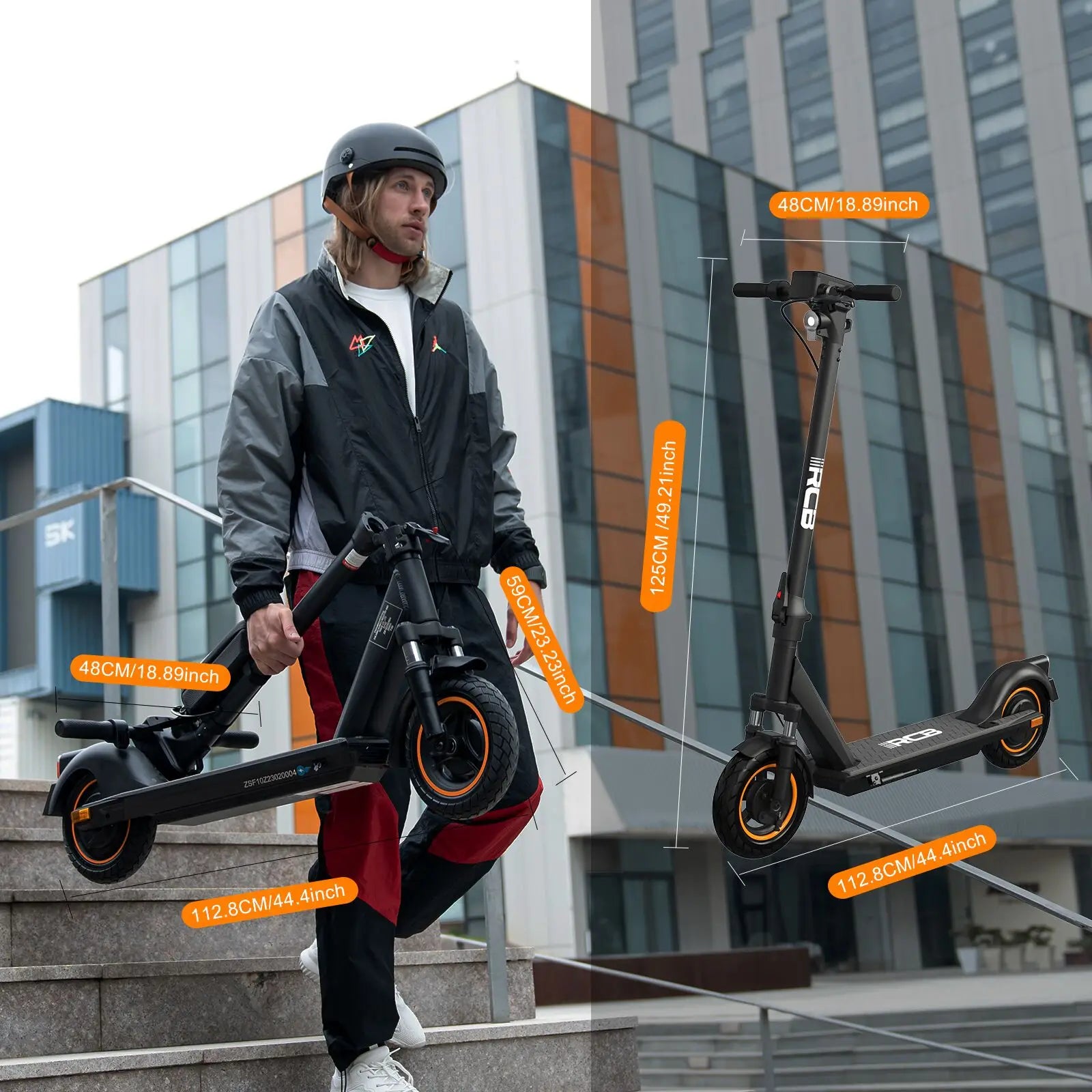 RCB EV10Z Elektroroller mit ABE Straßenzulassung 350W Motor 36V11.4Ah Akku 35-40km Reichweite 10 Zoll Rad Klappbar 120KG Max. Belastung für Pendler in der Stadt