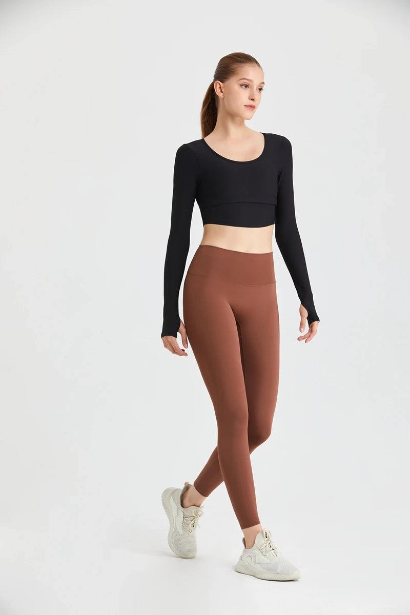 QINACTIVE Yoga suit with long sleeves chest pads new autumn winter tight fitting top T-shirt sport running training fitness suit