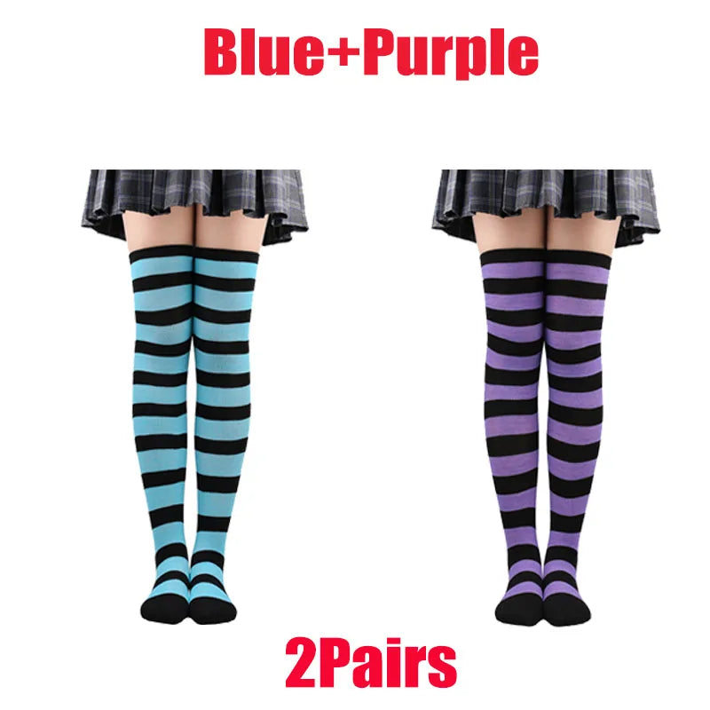 Farbige gestreifte Strümpfe Japanische Overknee-Socken Mode Frauen Warmhalten Socken Sexy Schlanke Lange Socken Strumpfwaren JK Cosplay Lolita Y2k