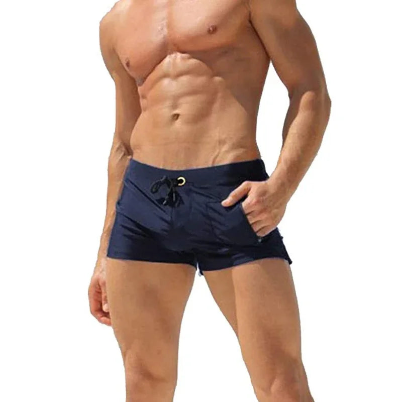 Herren Badehose mit Reißverschlusstasche Badeshorts Boxershorts Square Leg Mesh-Futter Boardshorts Badeschuhe