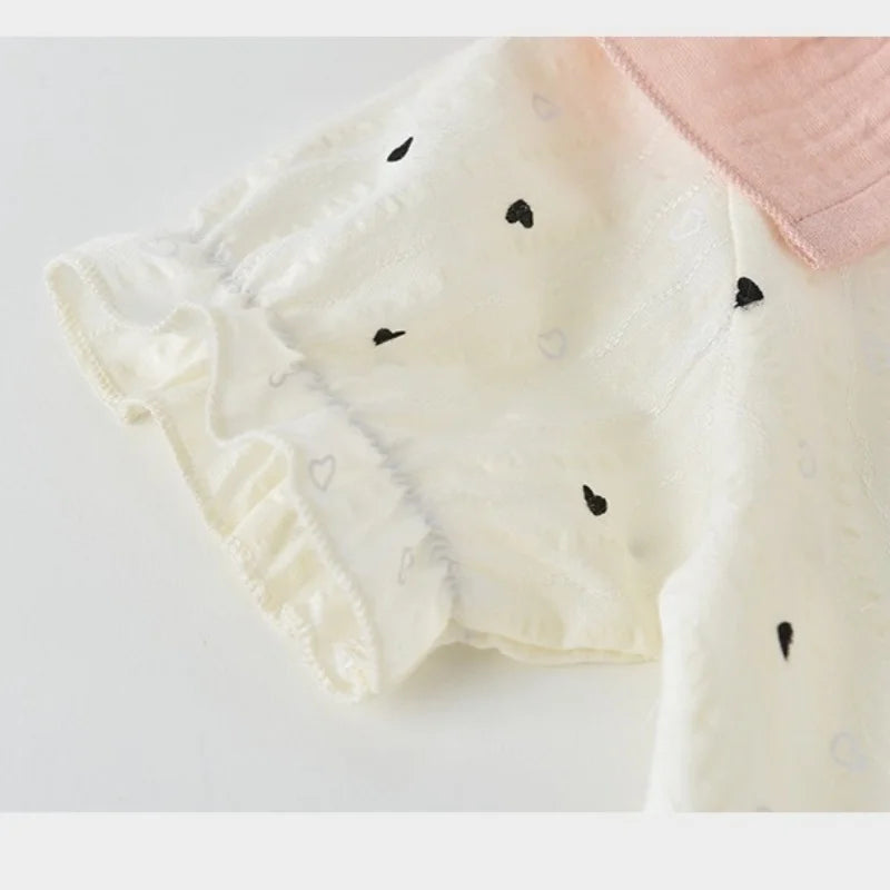 Baby Mädchen Sommer Süßer Herz-Print Strampler Rüschenkragen Baby Bodys Baumwolle 0-24M Neugeborenen Komfort Overall Outfit