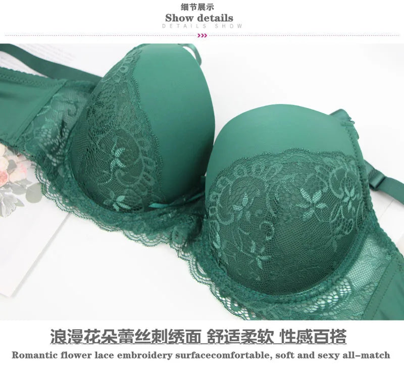 DaiNaFang Sexy BH-Set Grün Schwarz Beige Rot Weiß Lila Spitze Schleife Blumen Unterwäsche für Damen Übergröße Dessous