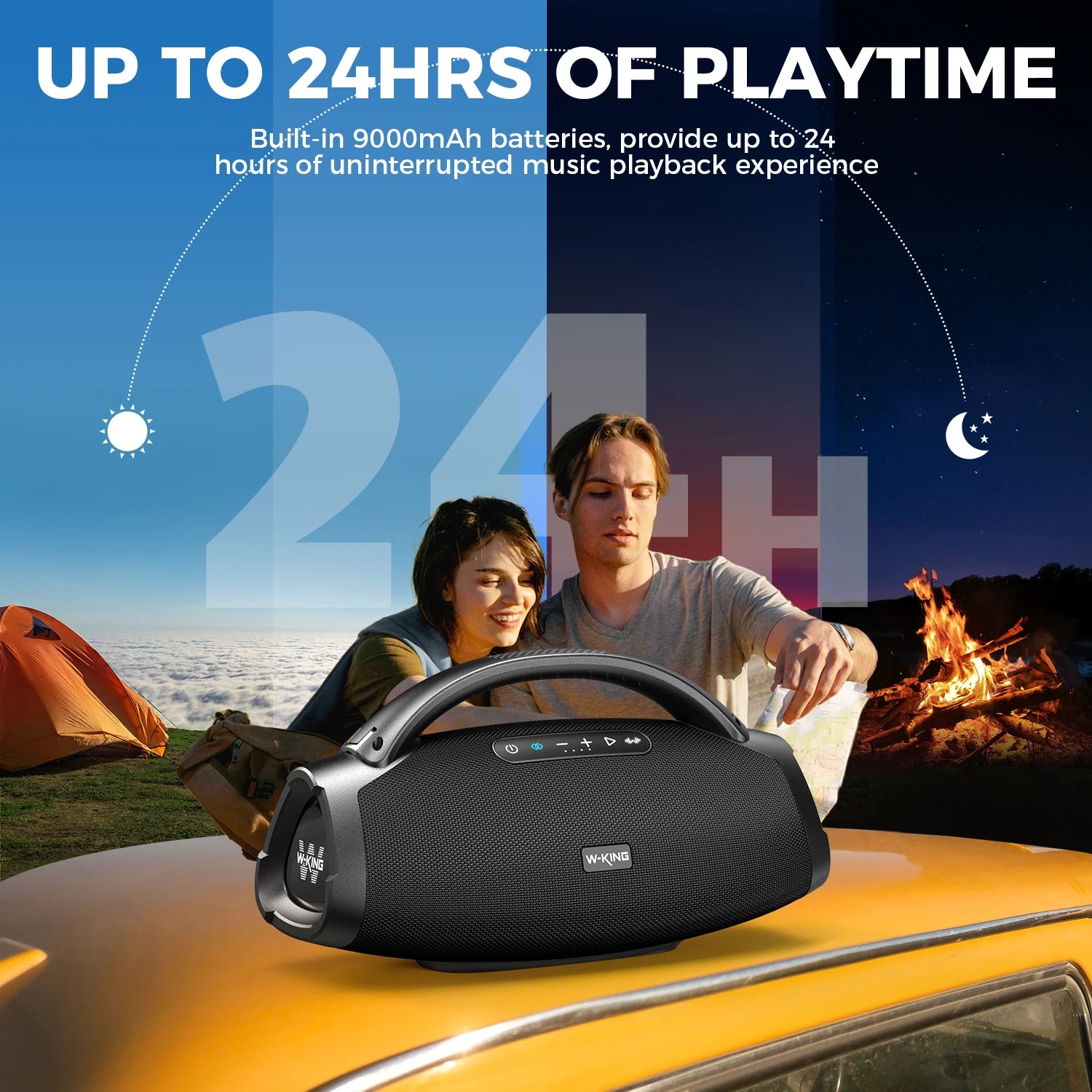 W-KING 200W RMS Portable Bluetooth Lautsprecher, Massive Bass Party Boombox IPX7 Wasserdichter Lautsprecher Groß, Lauter Outdoor Lautsprecher