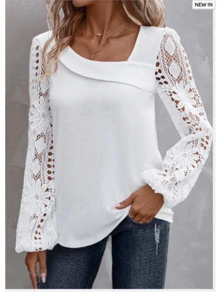 Mode Weiße Spitze Bluse Damen 2023 Neuheiten Hemden und Blusen Elegant Weiblich Locker Langarm Oberteile