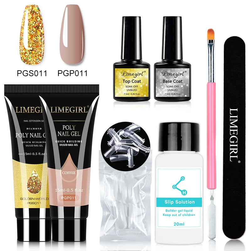 LIMEGIRL Nagelkunst-Set Poly-Nagelgel-Verlängerungs-Soak-Off-Gel-Set Nagelkunst-Acrylgel-Lack-Set für Anfänger Halbpermanentes Gel So