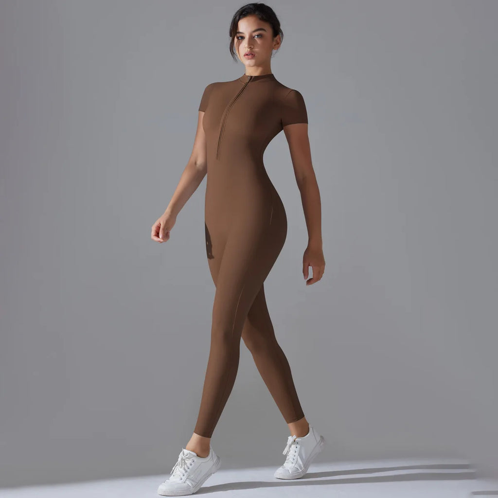 Ärmelloser Yoga-Jumpsuit mit Reißverschluss, schnelltrocknender, atmungsaktiver, figurbetonter Outdoor-Sport-Jumpsuit, Fitnessanzug