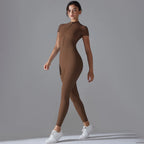 Ärmelloser Yoga-Jumpsuit mit Reißverschluss, schnelltrocknender, atmungsaktiver, figurbetonter Outdoor-Sport-Jumpsuit, Fitnessanzug