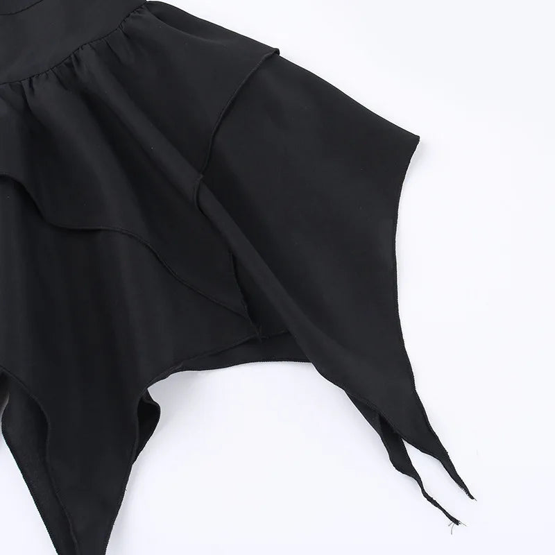 Sommer-Fashion Kurze Röcke Neue sexy Damen Gothic Punk Irreguläre Röcke Einfarbig Tunnelzug zum Binden Geraffte Rüschen Minirock