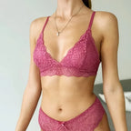 Damen Push-up BH Set Sexy Dessous Geblümte Spitze Kabelloser Bralette Niedriger Bund Höschen Sexy Slips Damen Unterwäsche Intimates