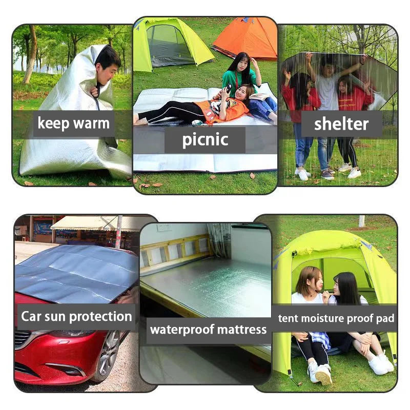 Aluminiumfolie Feuchtigkeitsdichte Unterlage Outdoor Camping Wasserdichte Zeltunterlage Tragbare Picknickmatte Leichte Wander Schlafunterlage