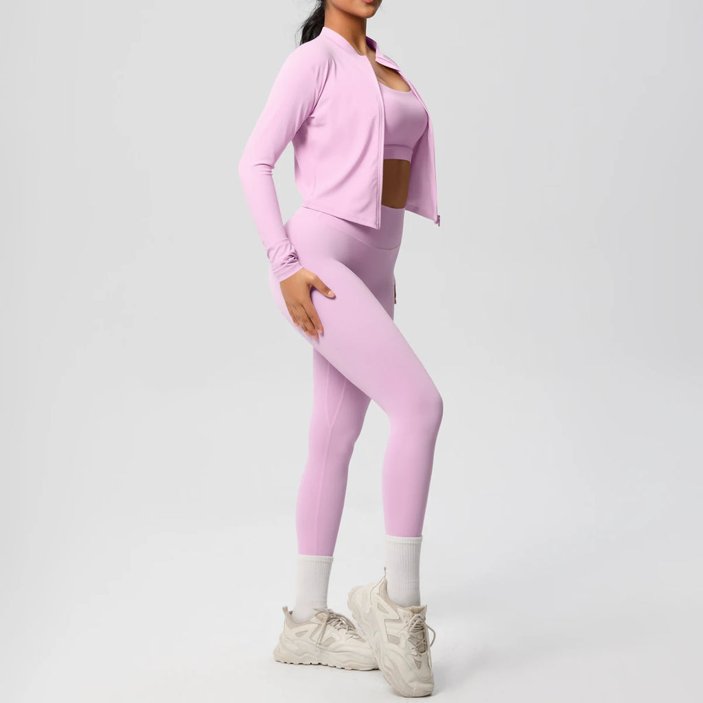 3-teiliges Sportbekleidung Yoga-Set Gym Sport-BH Reißverschlussjacke Leggings Kleidung Sportbekleidung Yoga-Anzüge für Damen Fitness-Set Trainingsanzug