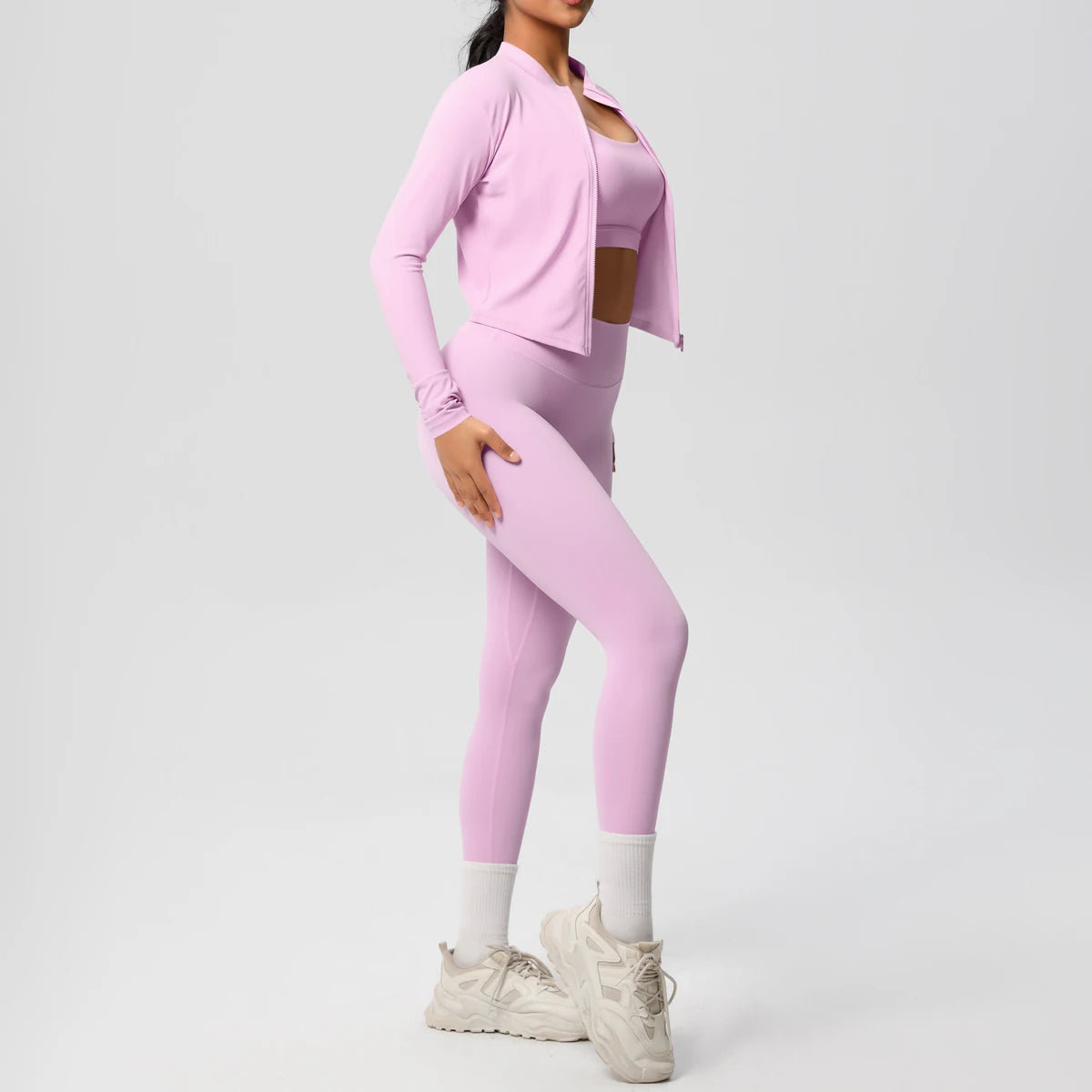 3-teiliges Sportbekleidung Yoga-Set Gym Sport-BH Reißverschlussjacke Leggings Kleidung Sportbekleidung Yoga-Anzüge für Damen Fitness-Set Trainingsanzug