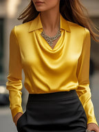 Damenmode Einfarbig Hemdkragen Bluse Tops 2025 Frühling Herbst Lässige Langarm Bürohemd Elegantes Oberteil Weiblich