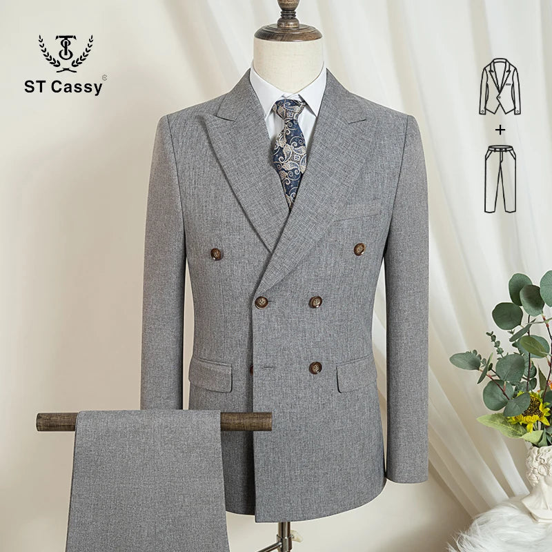 ST Cassy Dunkelblau Eleganter Herrenanzug 2-teiliges Set Moderne Hochzeitsanzüge für Herren Stilvoller Business-Büroanzug