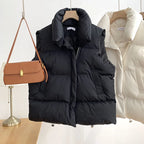 Damenmode Herbst Neu 2024 Stehkragen Elegante Daunenmäntel Warme Oberbekleidung Freizeitgürtel Ärmellose Winter Damenwesten Jacken