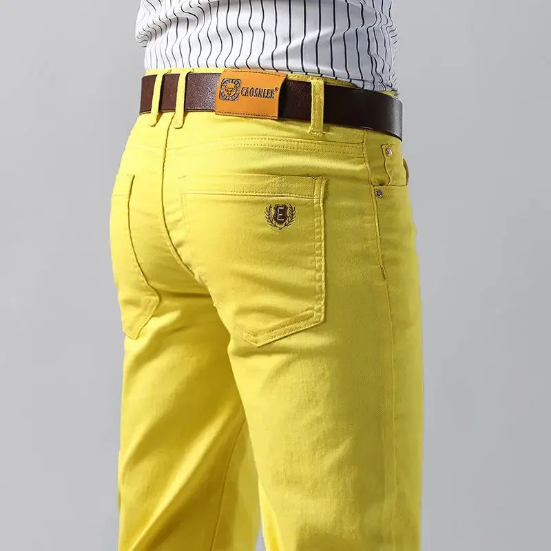 5 Farben Herren Bunte Denim Stretch Stretch Jeans Elastische Gelb Pink Rot Slim Herren Bekleidung Einfache Business Denim Hosen