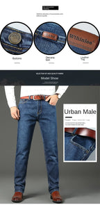 WTHINLEE Business Herren Jeans Casual Straight Stretch Mode Klassische Blaue Arbeits-Denim-Hosen Herren Markenbekleidung Größe 28-40