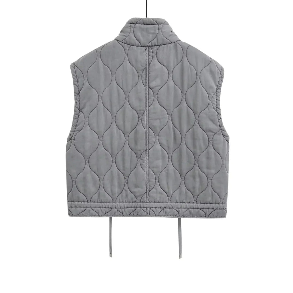 Herbst Winter Damen Stehkragen Leichte Ärmellose Baumwollweste Damen Taschendekoration Tanktop