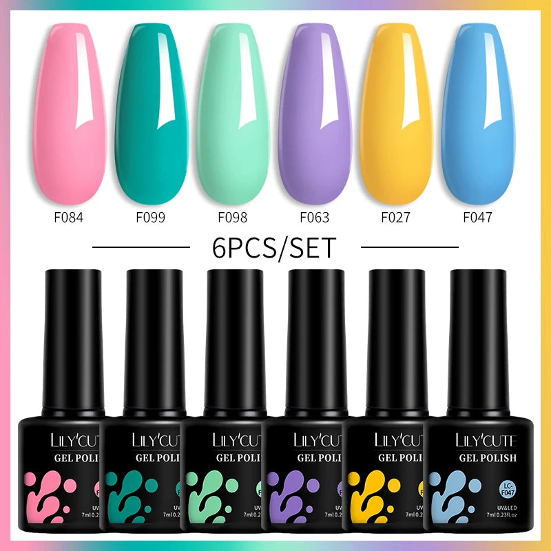 LILYCUTE 7ML 6PCS Neon Gel Nagellack Set fluoreszierend Farbwechsel Semi Permanent Soak Off Maniküre-Kit Nail Art Gel