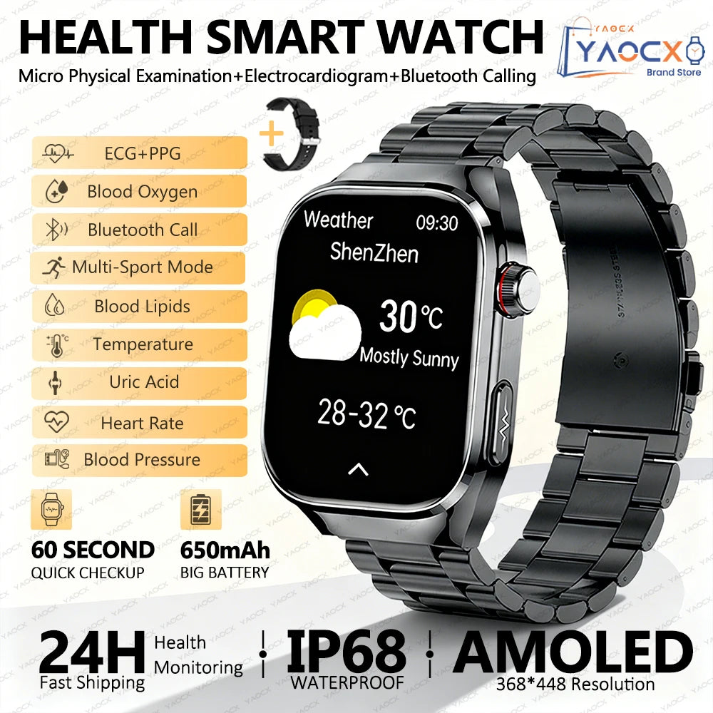 2026 Neue Pflegegrad-Harnsäure-Blutfettwerte Smartwatch Herren EKG+PPG Blutdruck Herzfrequenz Bluetooth Anruf Gesundheits-Smartwatch