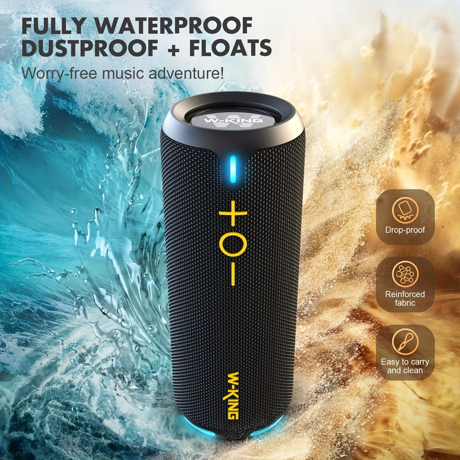 W-KING 40W Bluetooth Lautsprecher, IP67 Wasserdicht, APP-Steuerung, Hochwertiger Klang, TF/AUX, Dynamische Beleuchtung für Party, Outdoor, Dusche
