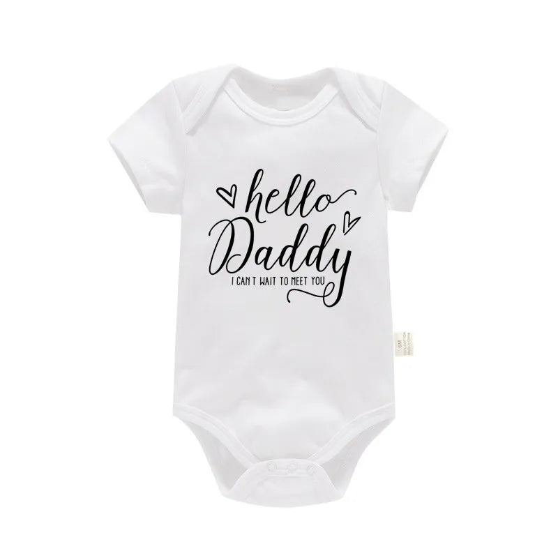 Schwangerschaftsverkündung Hallo Papa, ich kann es kaum erwarten, dich kennenzulernen Neugeborenes Baby Mädchen Kurzarm-Strampler Weicher Baumwoll-Body Strampelanzug