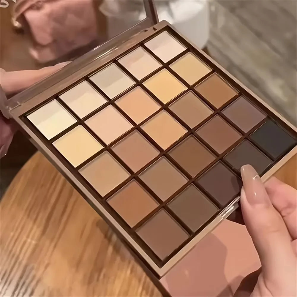 25 color eyeshadow palette - matte and shimmer, high pigmy brown nude, coffee chocolate student party daily stage makeup Main image