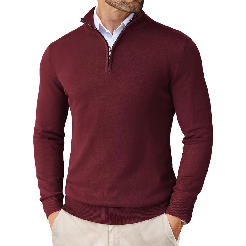 Herren-Strickpullover mit Stehkragen, Reißverschluss, Slim Fit, leicht, Rollkragen, lässig, Half Turtleneck, gestrickt, für Outdoor und Streetwear