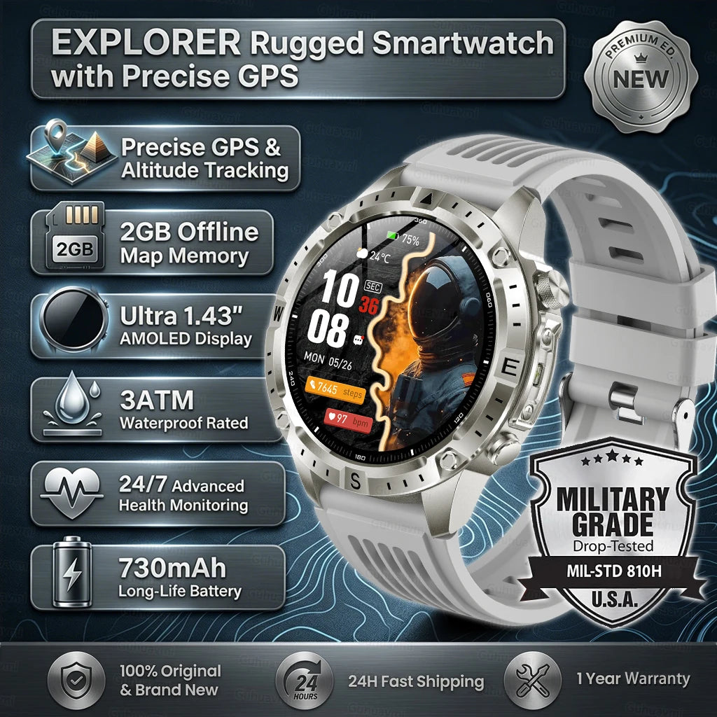 2026New Military T-Rex3 GPS Map Navigation Smart Watch 2GB RAM 1.43-inch AMOLED Screen 30M Waterproof Call Sports Smartwatch Men