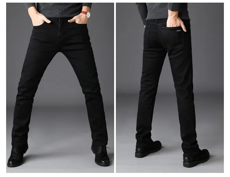 Frühling Herbst Herren Klassische Modemarke Jeans Homme Mann Weiche Stretch Schwarze Biker Maskulino Denim Hose Herrenhosen Overalls