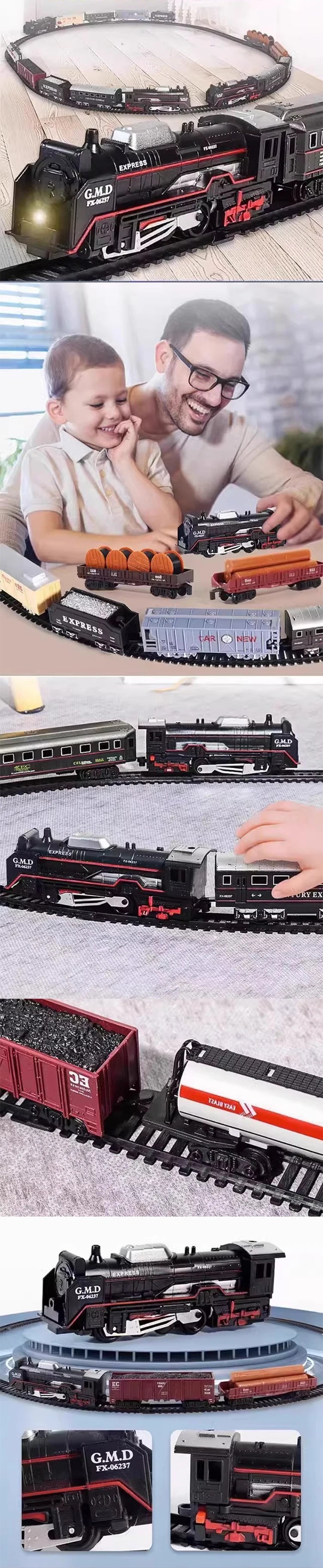 Klassische Eisenbahn Güterzug Spielzeug Elektrische Eisenbahn Schienenset mit Licht Schienen Modell Spielzeug für Kinder Geschenk Kinder Erwachsenen Spielzeug