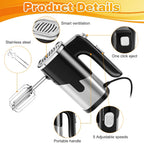 800W Elektrischer Küchenmixer mit Doppelrührbesen, Eierschläger, Knethaken, 5 Geschwindigkeiten, Küchenpürierer, Sahne, Marmelade, Pudding, Milchshake, Handmixer