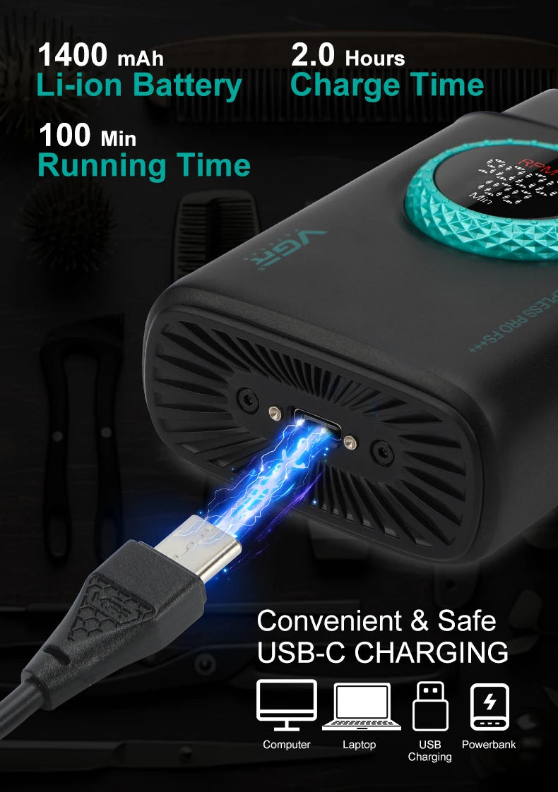 VGR High-End Herrenrasierer, Legierung, drei Schwingklingen, LED-intelligente Digitalanzeige, 9000 U/min Haarschneider V-378