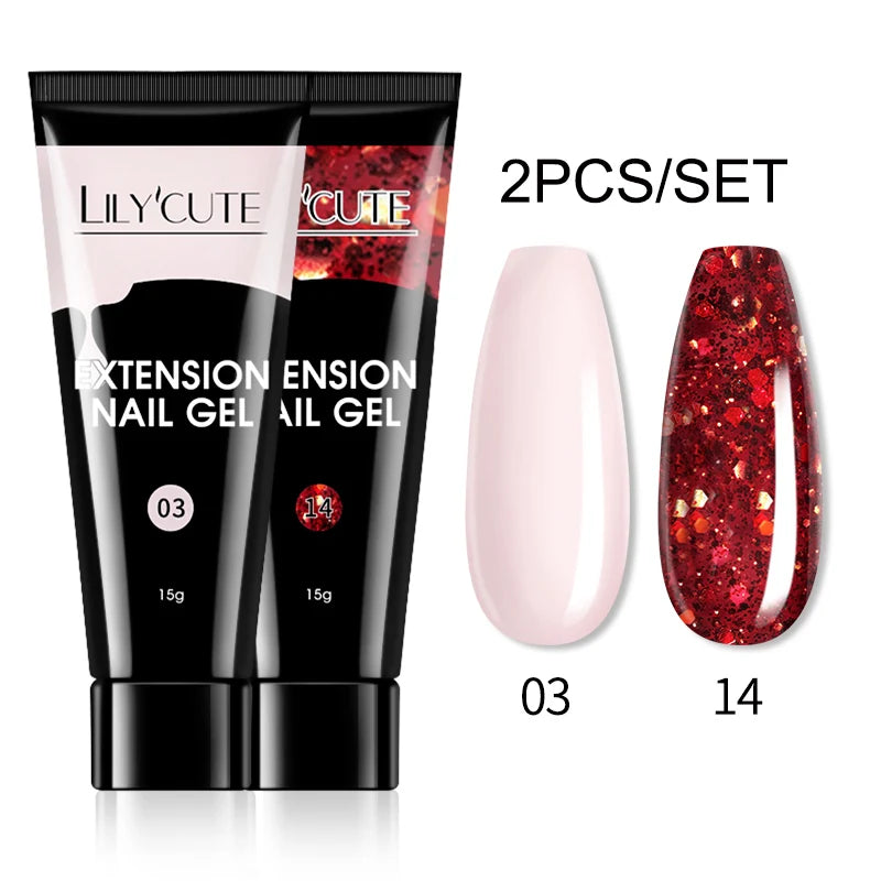 LILYCUTE 15ml Verlängerungsgel-Nagellack-Set Quick Nail Prolong mit Verlängerungsform-Nagelspitzen Acryl-Lösung Maniküre-Werkzeug-Kit