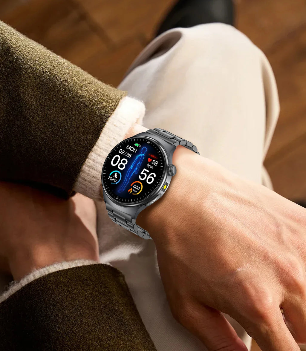Neue genaue EKG-Smartwatch, Blutfettwerte, Fünf-Organe-Gesundheitscheck, Körpertemperatur, BT-Anruf, Sport-Smartwatches für Herren 2026