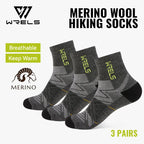 WRELS 1/2/3 Paar Merinowollsocken Wander-Laufsocken Atmungsaktiv Gepolstert Schweißableitend Warm Thermisch Kompressions-Wollsocken