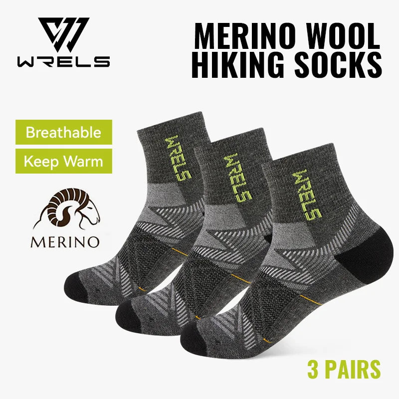 WRELS 1/2/3 Paar Merinowollsocken Wander-Laufsocken Atmungsaktiv Gepolstert Schweißableitend Warm Thermisch Kompressions-Wollsocken