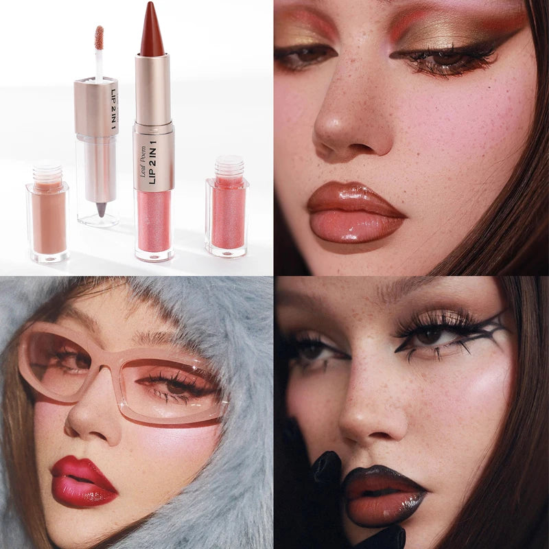 Schwarzer brauner, spitz zulaufender Lipliner-Konturenstift, doppelseitiger Spiegel, aufpolsternder Lippenglanz, kristallklarer Lipgloss, sexy roter Lippen-Tint-Make-up