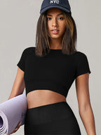 Damen Yoga Top Nahtloses Sport-T-Shirt Fitnesskleidung Kurzarm Yoga-Shirt Gym Top Lauf-Sportbekleidung Sport Top