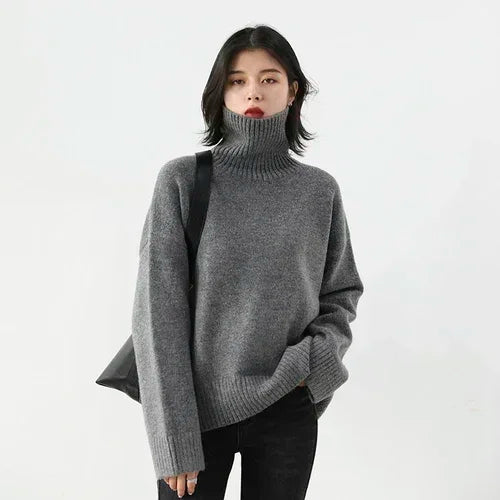 CHIC VEN Koreanischer Damen Pullover Lockerer Rollkragenpullover Warme Einfarbige Pullover Strickwaren Basic Female Tops Herbst Winter 2022